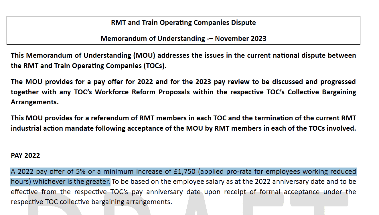 The proposed rail deal in the memorandum of understanding between unions and bosses