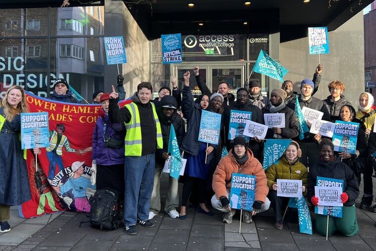 On the picket at Access Creative College (Photo: @ApsanaBegumMP on X)
