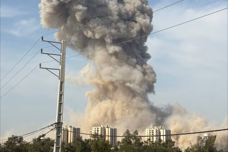 Smoke rising after an attack on Bushehr, Iran