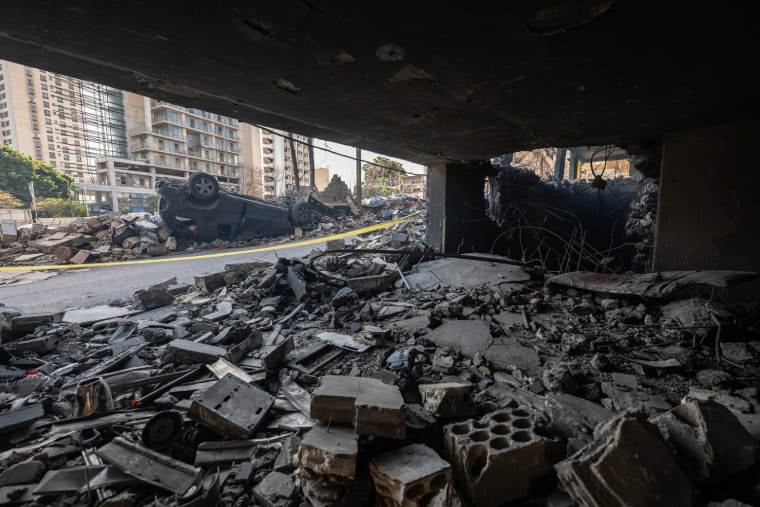 A bombed car amid the rubble in Bachoura, central Beirut (Photo: Guy Smallman)