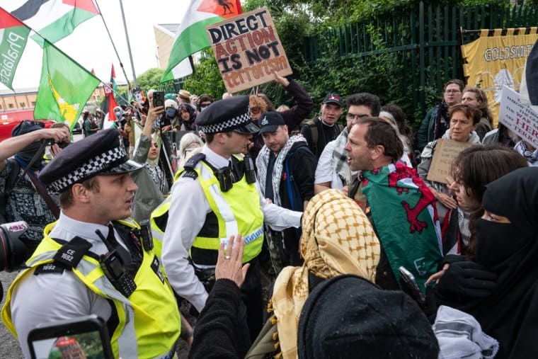 Supporters of the Filton group of Palestine activists outside a south London court on Friday illustrating an article about Palestine Action