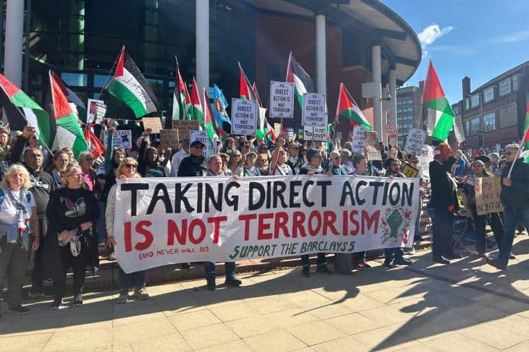 Protest in support of the Barclays Five outside Preston Crown Court on Friday 21 August