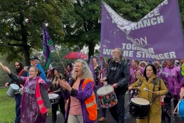 Strikers from four hospitals in Greater Manchester joined a march on Wednesday