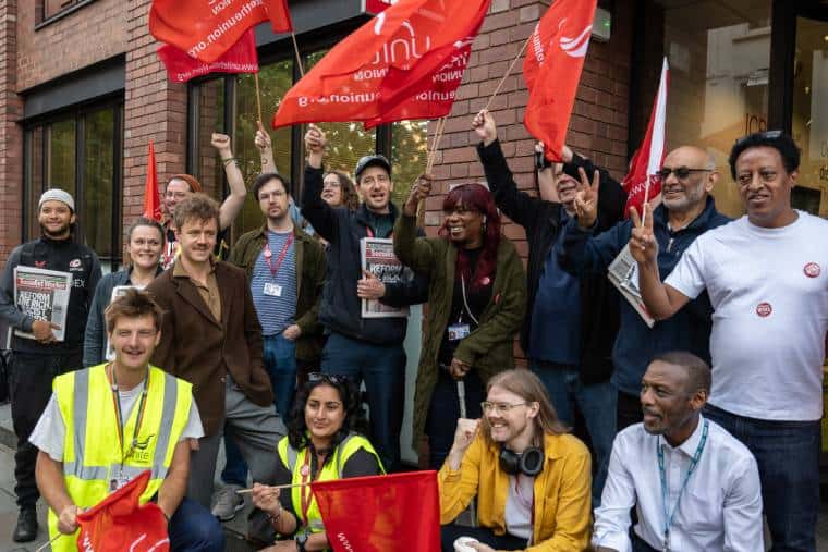 Unite union members at the Institute of Cancer Research returning to work victorious on 21 September 2026