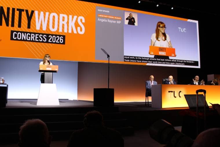 La secrétaire au logement du travail, Angela Rayner, à la conférence TUC à Brighton, à proximité de sa résidence secondaire à Hove
