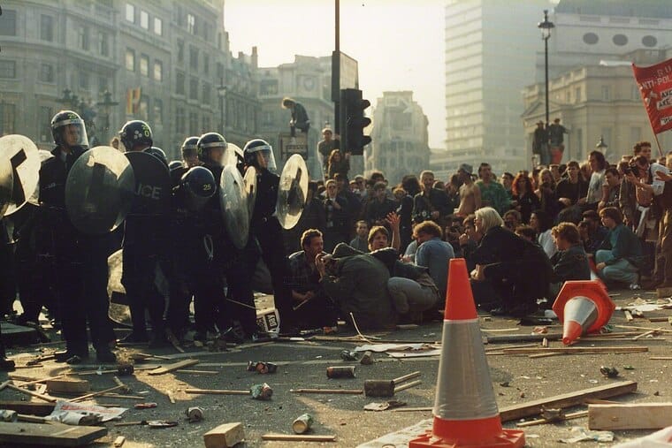Les émeutes du Poll Tax au début des années 1990 ont ébranlé l’État britannique (Photo : James Bourne/WikipediaCommons)